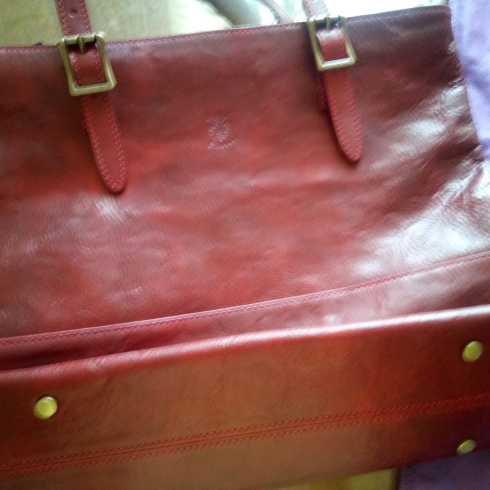 Burgundy/Red Italian Leather Large Woman's Two Large Zippered Pockets Bag
